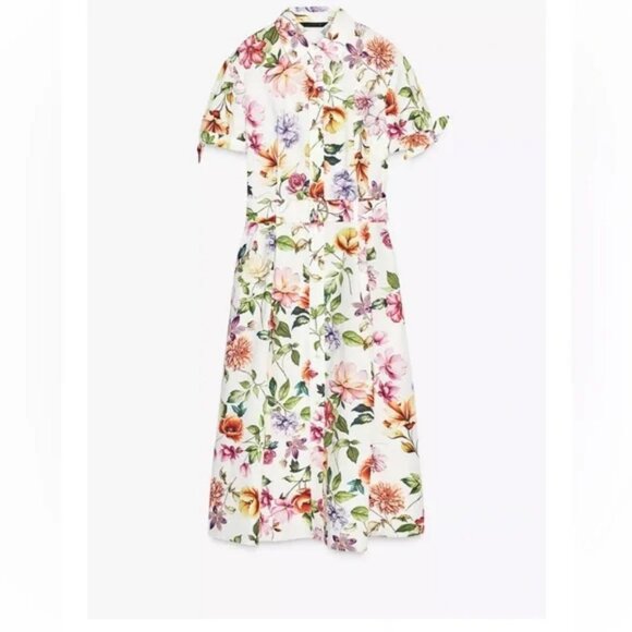 ZARA PRINTED POPLIN MIDI DRESS - Picture 5 of 7